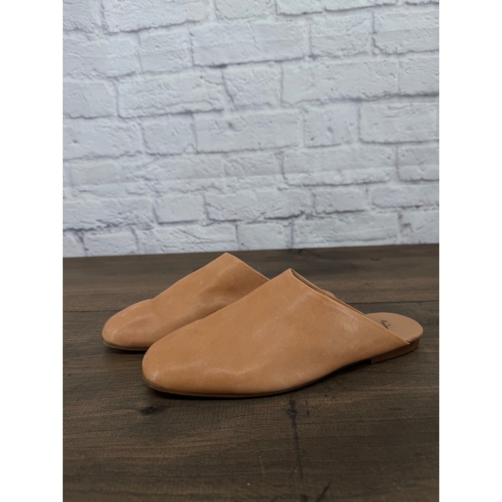 Free People Leather Mule Slides 37 Tan Minimalist Boho Chic Slip On Flat Loafer‎